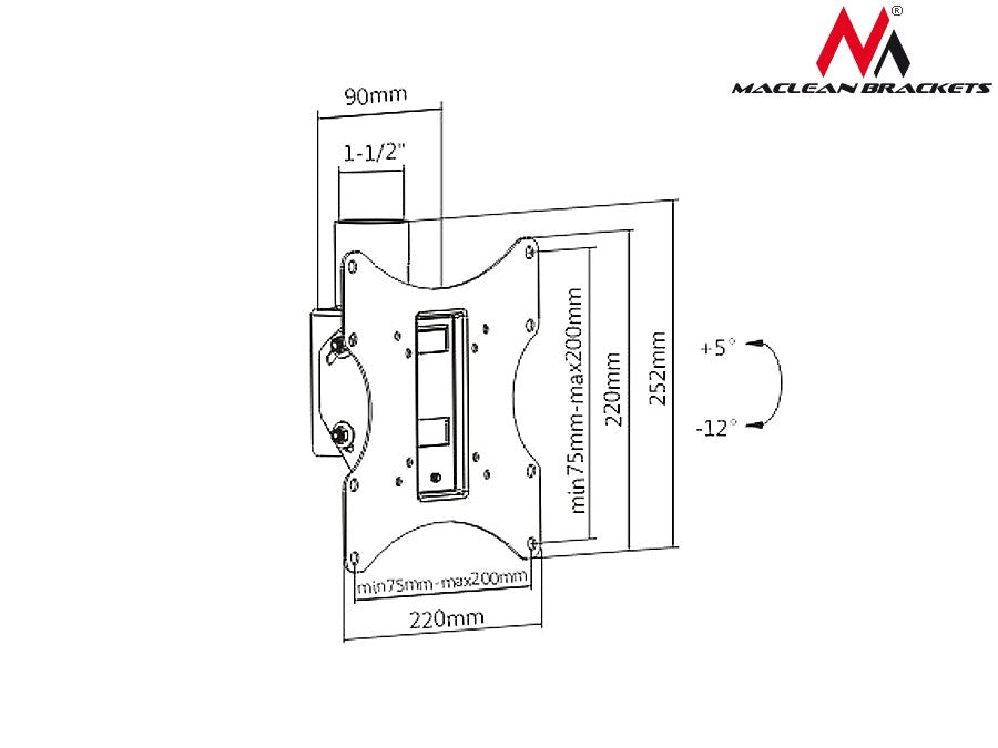 Maclean Maclean Mount, Ceiling-Mounted TV Mount, Max VESA 200x200, PROFI MARKET SYSTEM, 23-42", 50 kg, MC-704 – image 6
