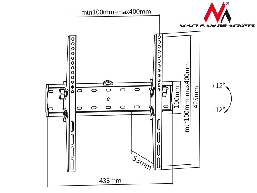 Maclean Maclean TV Mount / Bracket, max VESA 400x400, 32-75", up to 40 kg, black, MC-665 – image 8
