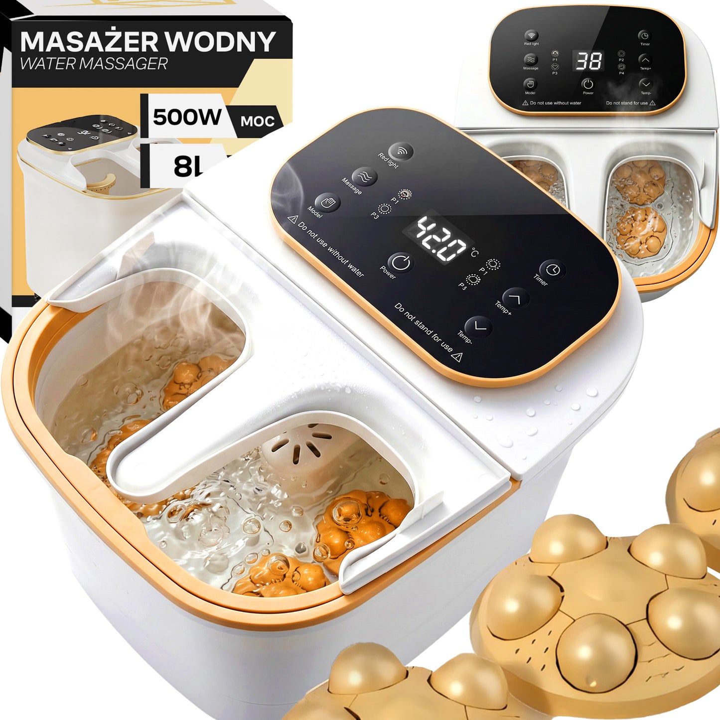 RTO Water Foot Massager, Heated Leg Hydromassager with Rollers and LCD Display, 500W, ER1111