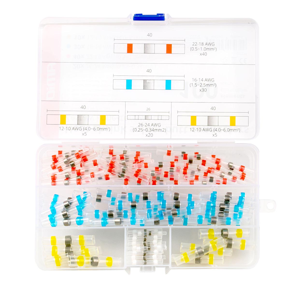 AMiO Connectors with tin-plated terminals and heat-shrink tubing, 100 pcs. amio-03034