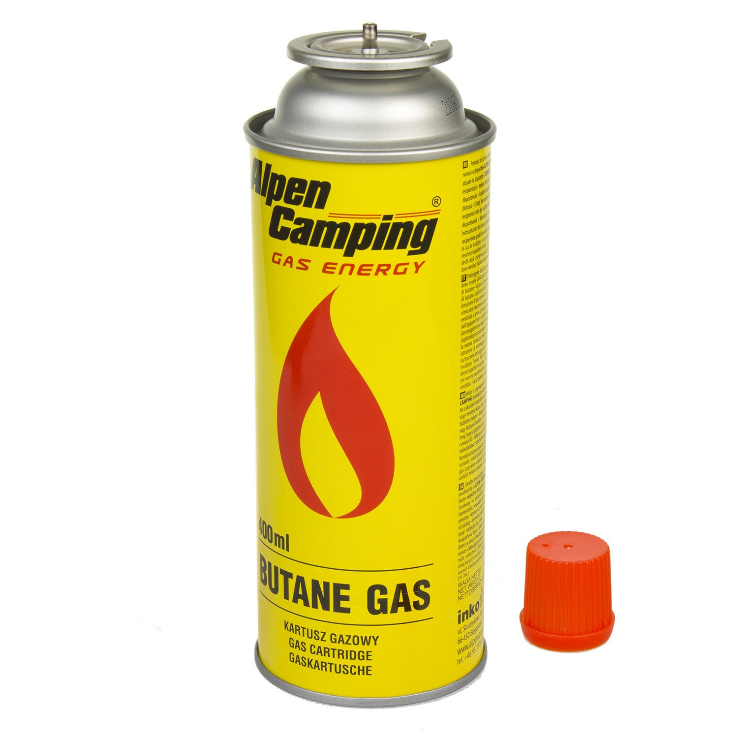 INKO-TIME 400ml Alpen Camping gas cartridge. certificate: Pi 0875, compliant with EN417, isobutane, operating range -10°C to + 40°C, IK1004 – image 2